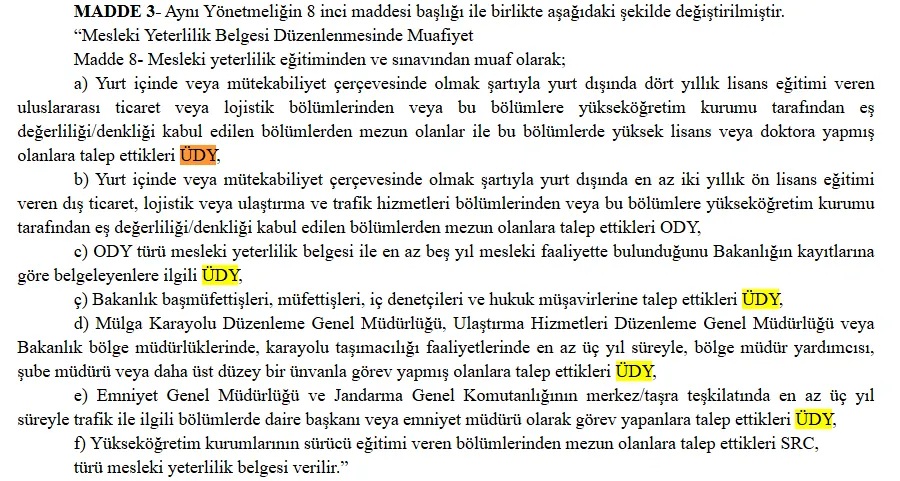 ÜDY Belgesi Alma Şartları