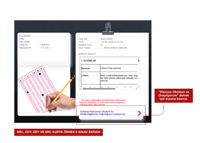SRC Belgesi, ODY, ÜDY ve SRC Kurye E-Sınav Giriş Ekranı