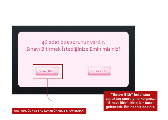 SRC Belgesi E-Sınav Sınavı Bitir Ekranı